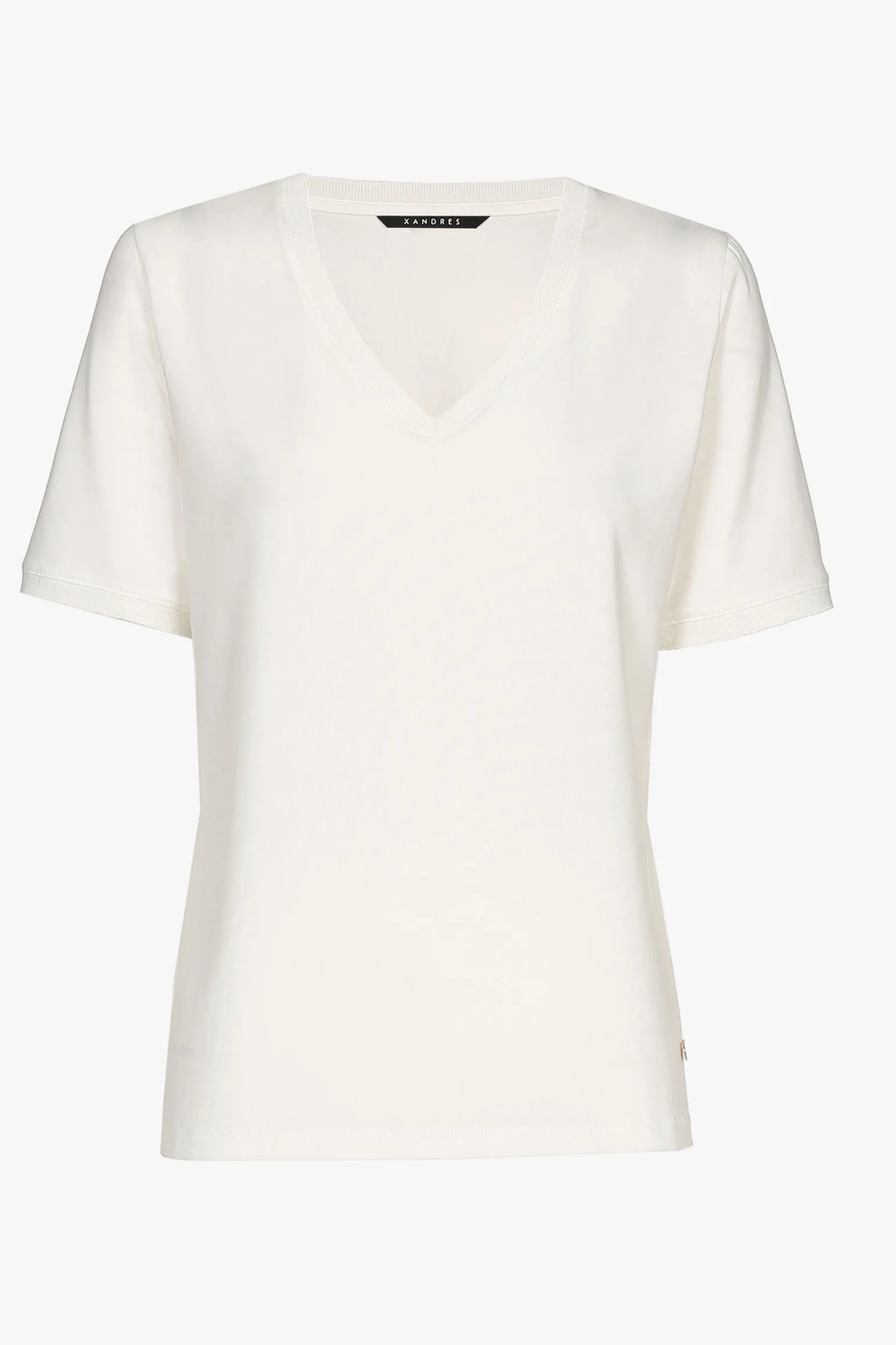 Cremefarbenes Kurzarm-T-Shirt mit V-Ausschnitt