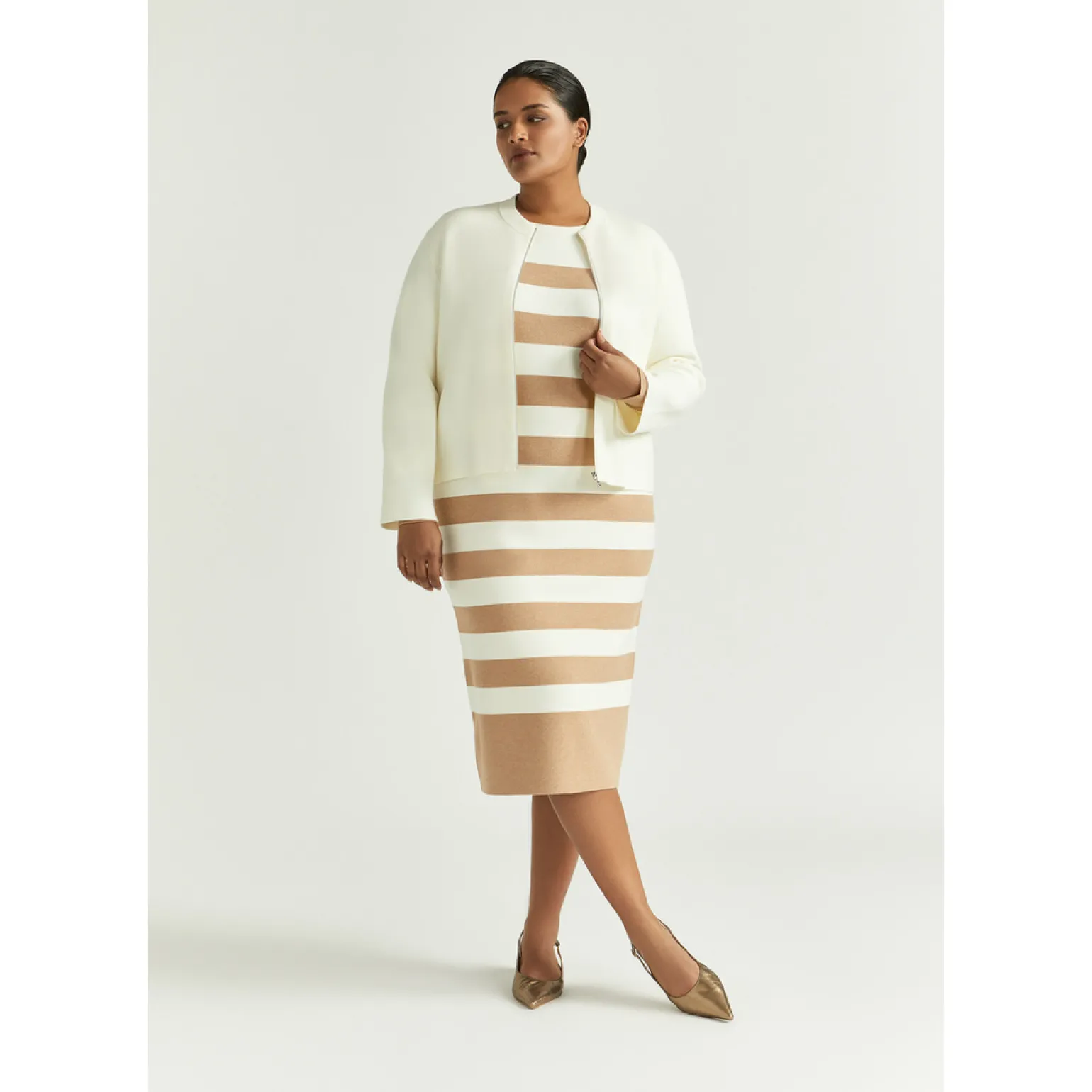Halblanges Kleid mit Blockstreifen