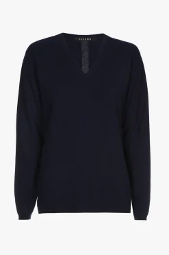 Navyblauer Cashmere Pullover mit V-Ausschnitt