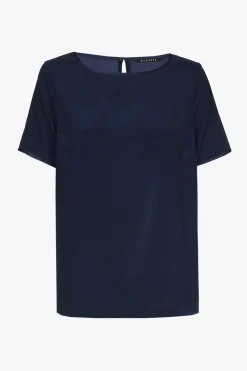Navyblaues Kurzarm-T-Shirt aus Seide