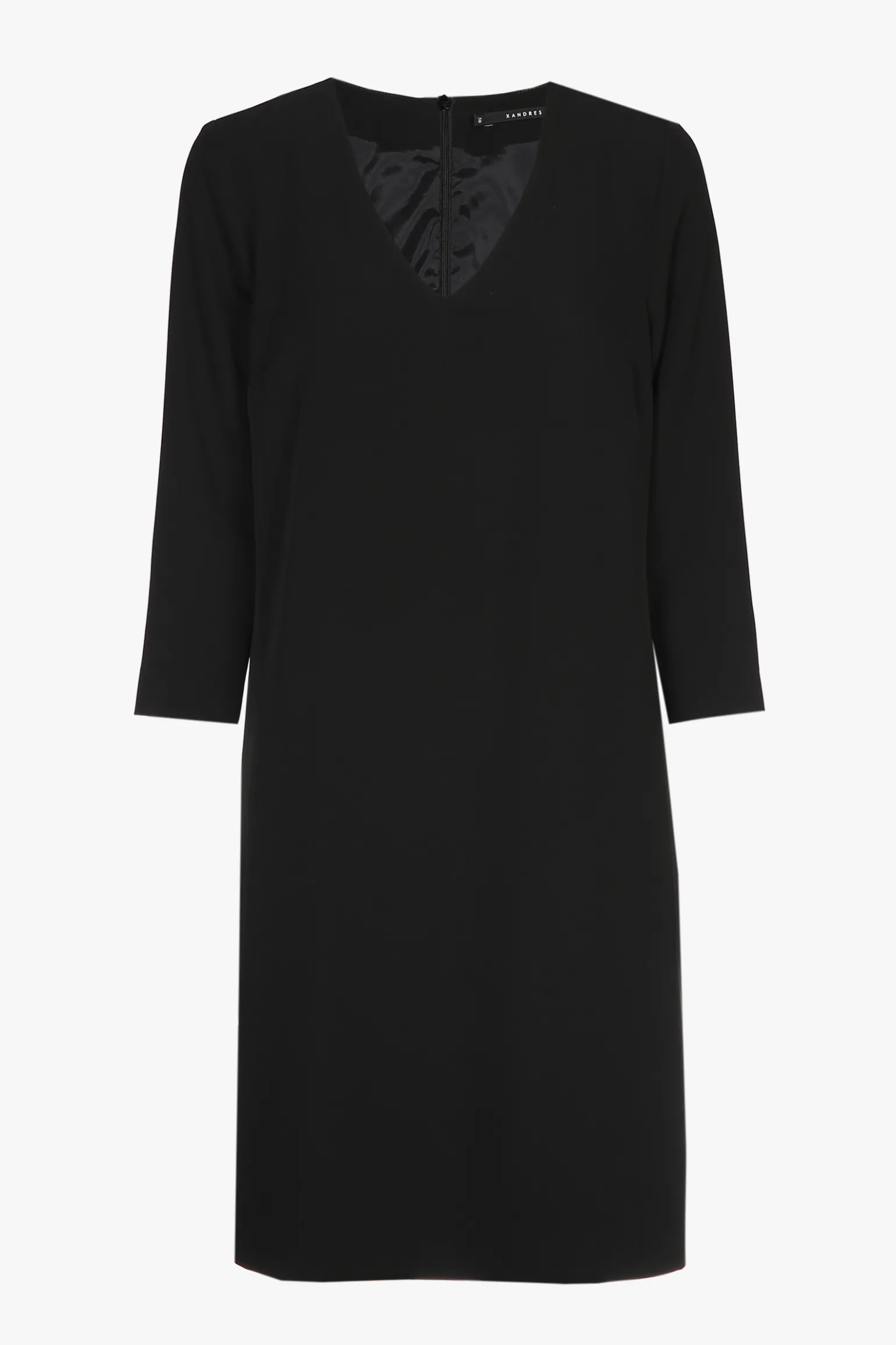 Schwarzes Kleid in A-Linie mit V-Ausschnitt