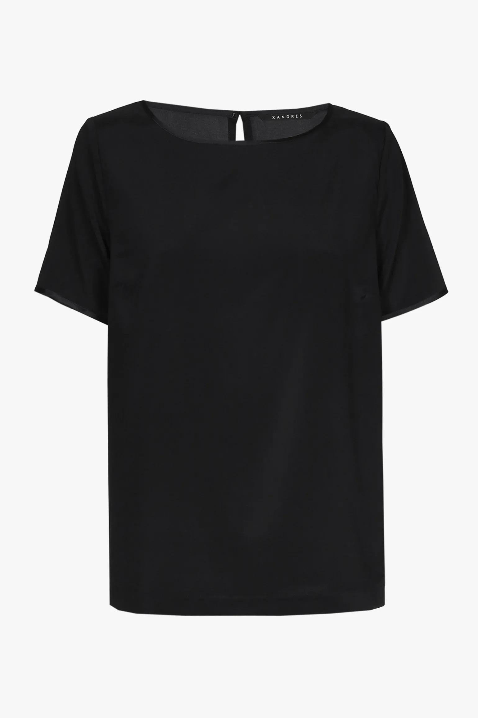 Schwarzes Kurzarm-T-Shirt aus Seide