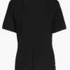 Schwarzes Kurzarm-T-Shirt mit V-Ausschnitt