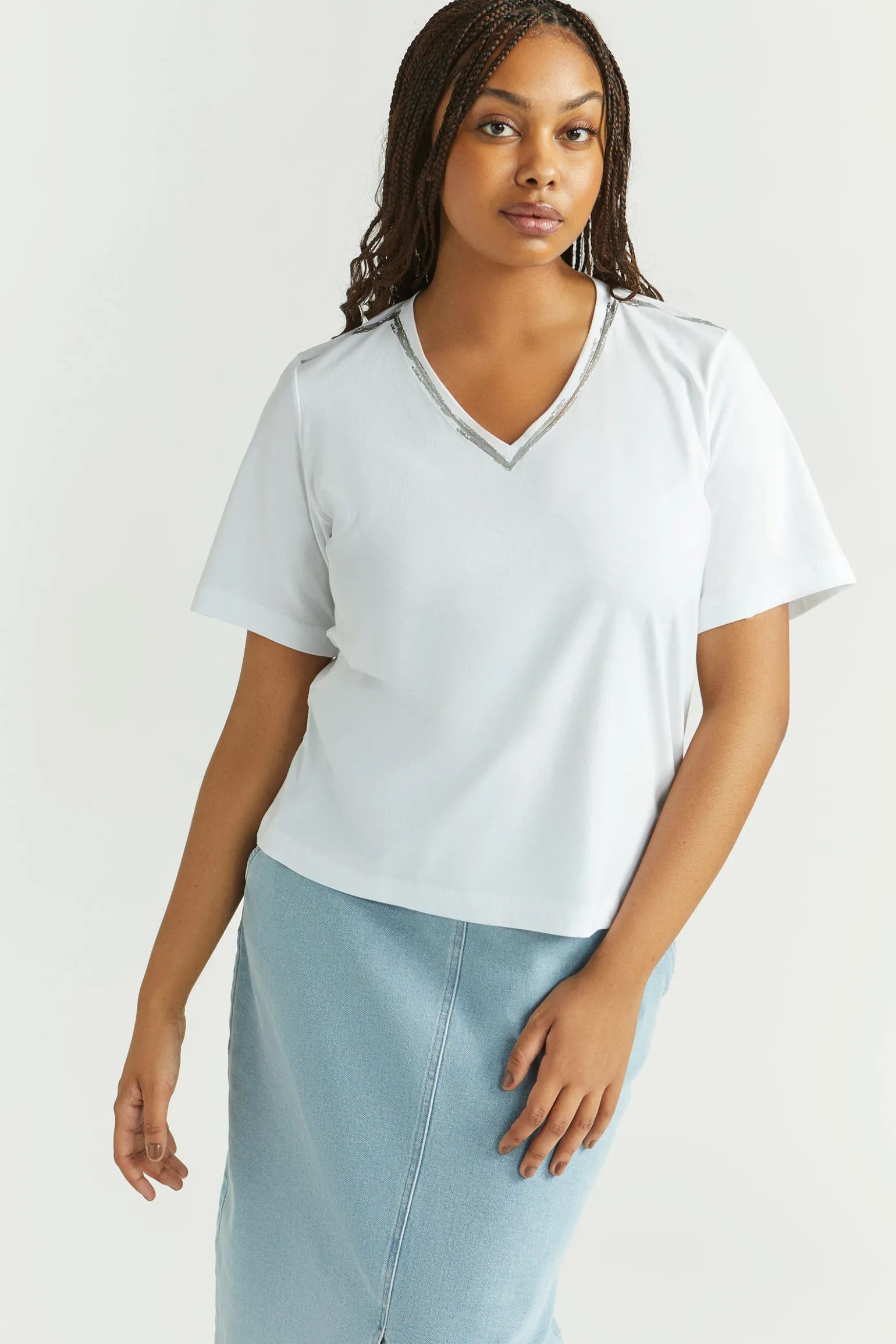 T-Shirt mit silbernem Detail
