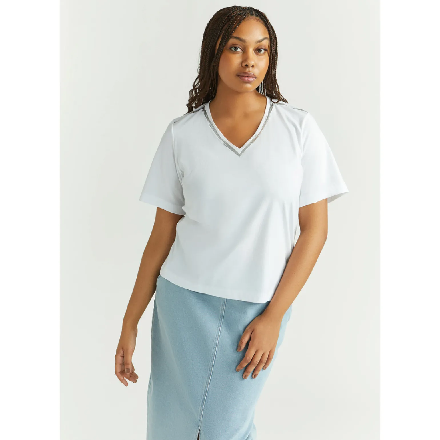 T-Shirt mit silbernem Detail
